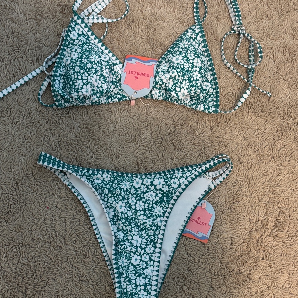 Green Floral Bikini Set